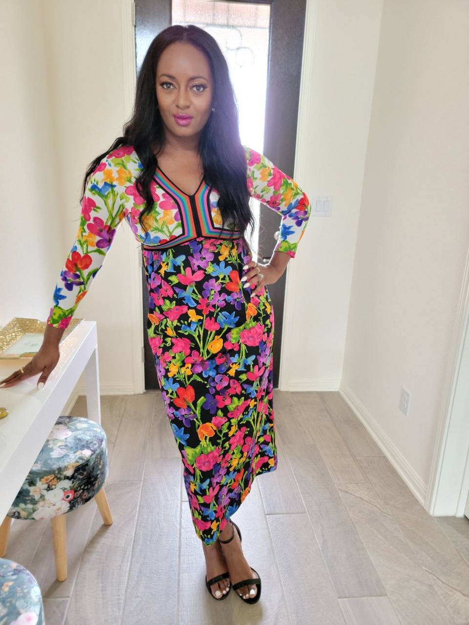 Vintage 70s Goldworm Floral Maxi Dress 