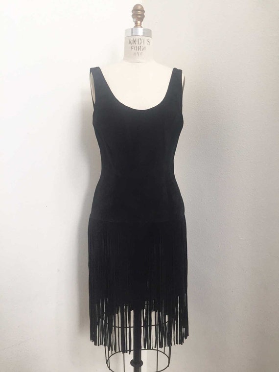 Vintage Melanzona Black Suede Fringe Party Dress - Etsy