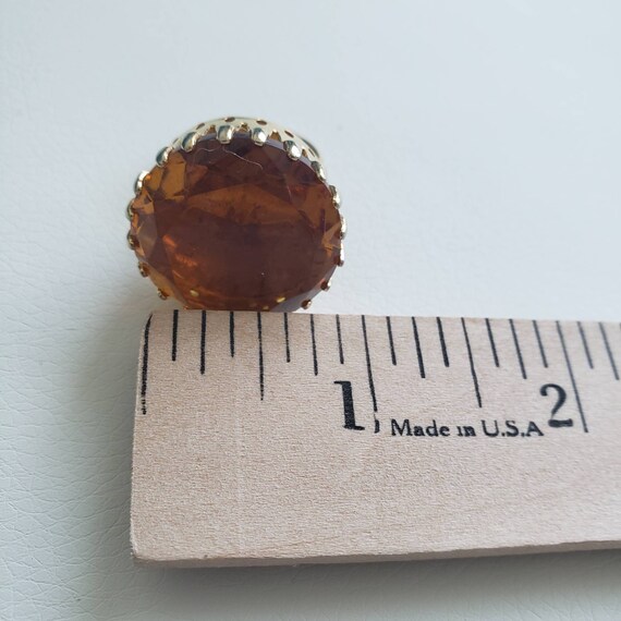 Vintage Clear Amber Gold Tone Statement Ring Gem