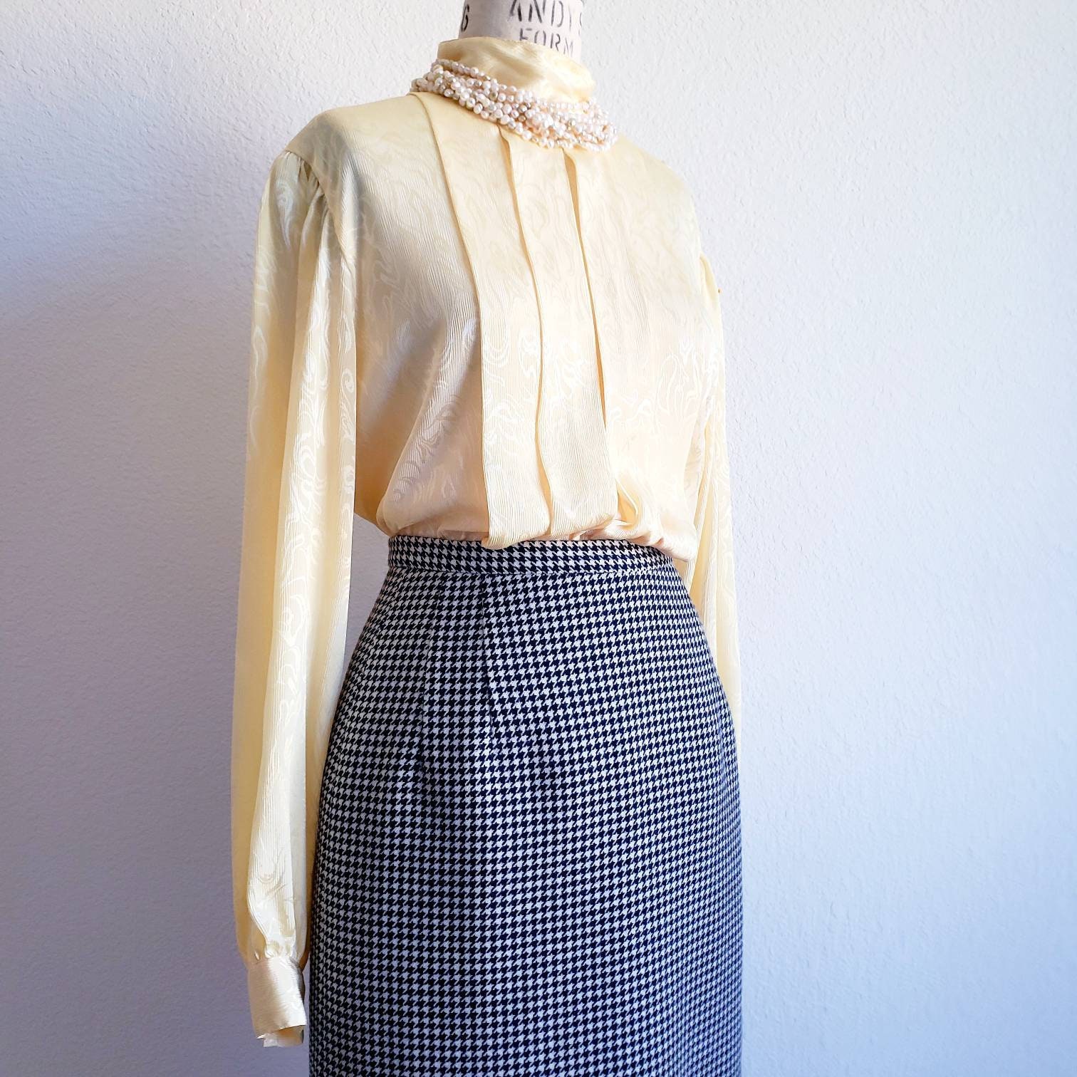 Vintage 80s Oleg Cassini Yellow Secretary Blouse - Etsy