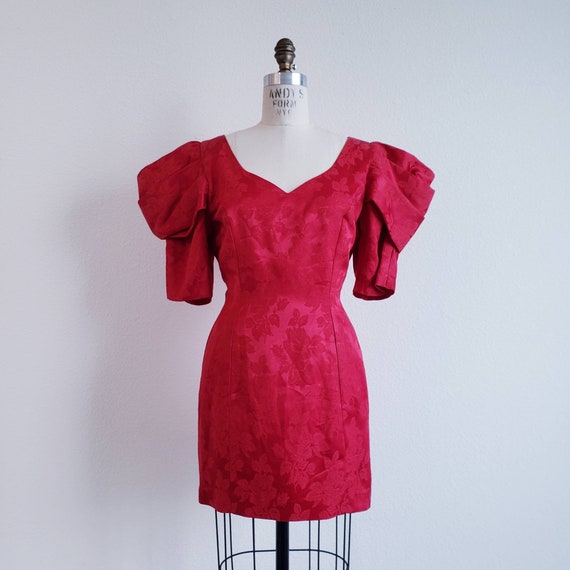 Vintage 80s Puffy Puff Sleeve Red Mini Dress