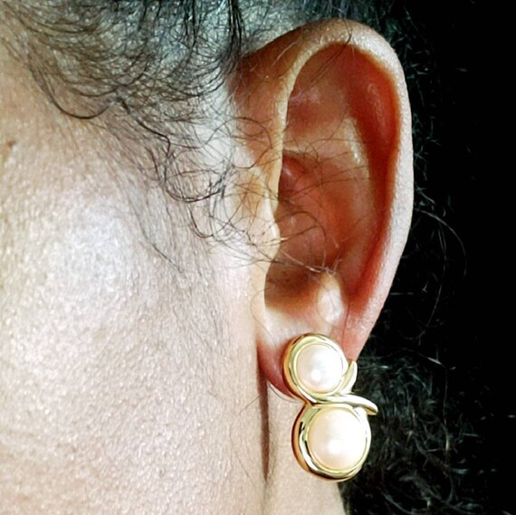Vintage Givenchy Gold Tone Faux Pearl Earrings - image 3