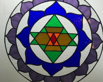 Stained Glass Art Chakra Lotus Mandala Window Panel