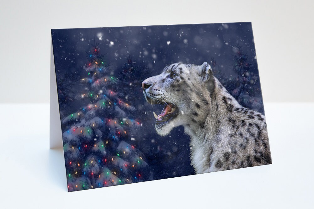 Snow Leopard Christmas / Holiday Photo Greeting Card | Etsy