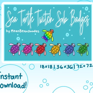 Twitch Sub Badges/Bit Badges/Rainbow Sea Turtle/Sea Turtles/Ocean/Kawaii/Cute