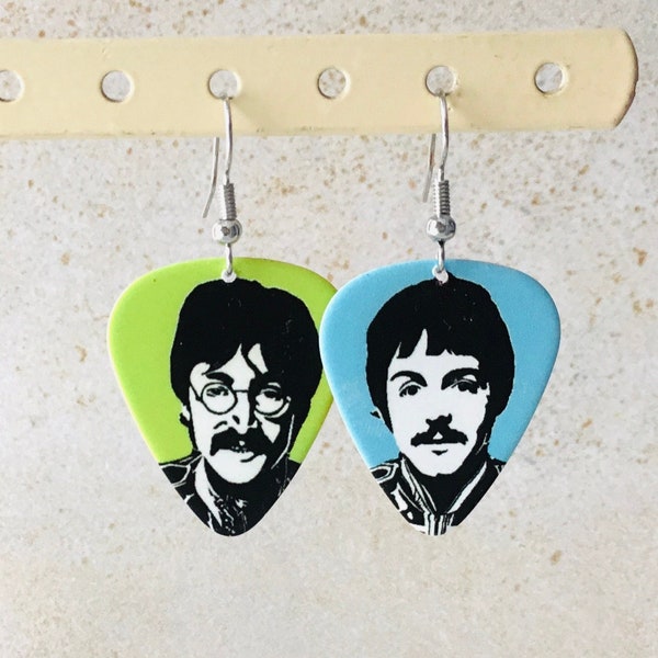 Beatles Guitar Pick Earrings John and Paul Sergeant Pepper Handmade The Beatles