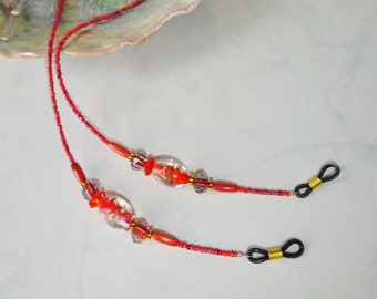 Orange Beaded Eyeglass Holder Eyeglass Chain Swirl Glass Beads Handmade Lanyard