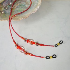 Orange Beaded Eyeglass Holder Eyeglass Chain Swirl Glass Beads Handmade Lanyard