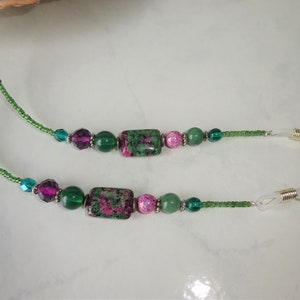Teal Purple Beaded Eyeglass Holder Eyeglass Chain Zoisite Glasses Chain Handmade