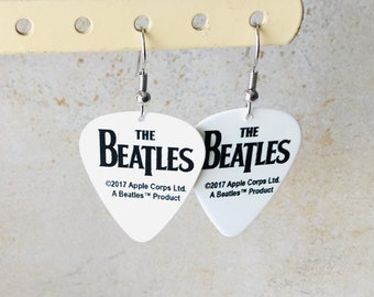 Beatles Guitar Pick Earrings White Handmade Meet the Beatles