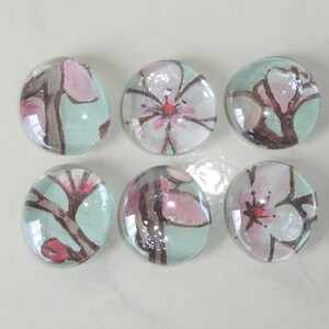 Floral Magnets Dogwood Flower Magnets Round Glass Set of 6 Handmade
