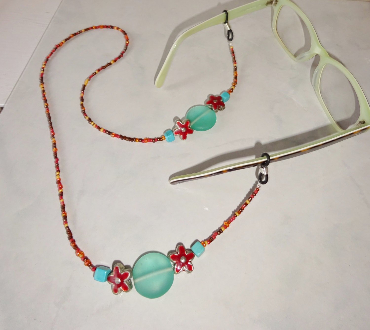 Beaded Eyeglass Holder Turquoise Brown Eyeglass Chain Handmade Etsy
