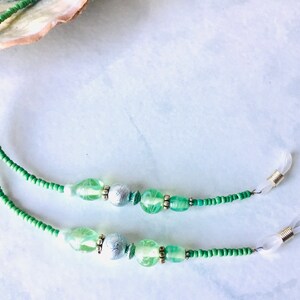 Blue Green Beaded Eyeglass Holder Pastel Glass Bead Eyeglass Chain Handmade