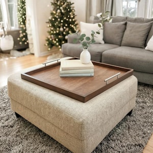 Tray 28"x28" Horizon Wood Tray | Extra Large Handcrafted Ottoman Tray | Serving Tray | Coffee Table Tray | Wooden Decorative Tray