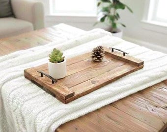 Farmhouse Tray | MED | 18"x12.5" | Handcrafted Wood Tray | Artisanal Ottoman Tray, Wooden serving tray, Coffee Table Tray, 3+ Size Options
