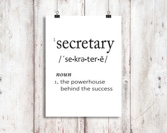 SECRETARY Definition Art - Digital Download, Printable 8x10 Decor & Gift Prints