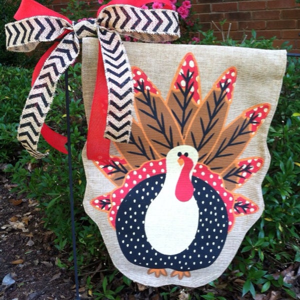 Thanksgiving Flag/ Garden Flag/ Burlap Flag/ Fall Garden Flag/ Turkey Flag/ Burlap Garden Flag