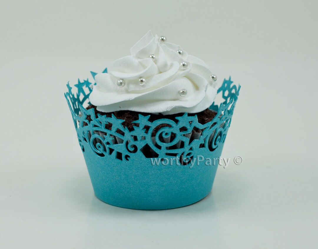 Stars Blue Turquoise - Malibu - Elegant Laser Cut Lace Cupcake / Muffin ...