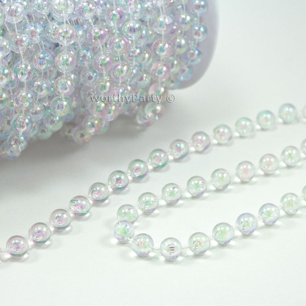 10mm Clear Iridescent String AB Beads on a Roll / Spool (23 yards string of strand)