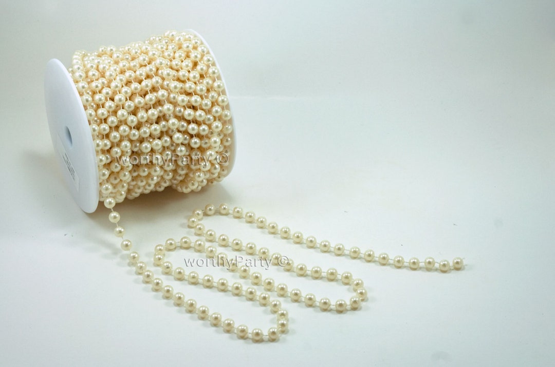 8mm Ivory Fused Pearl Decorative String Beads on a Roll / Spool (66 Ft ...