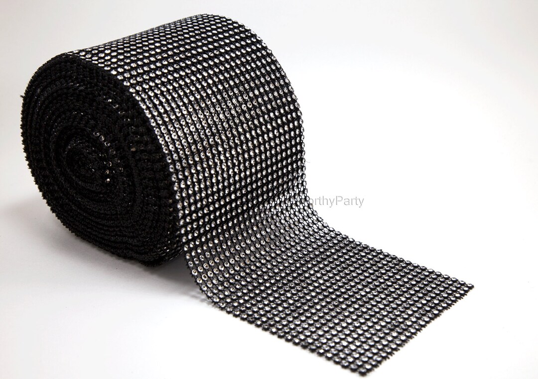 BLACK SILVER Diamond Bling Mesh Rhinestone Crystal Ribbon ROLL (4.7