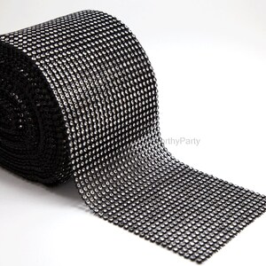 BLACK SILVER Diamond Bling Mesh Rhinestone Crystal Ribbon ROLL (4.7