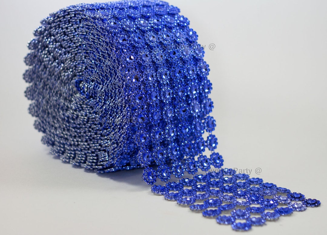 Royal Blue Diamond Bling Patterned Mesh Rhinestone Crystal Ribbon ROLL ...