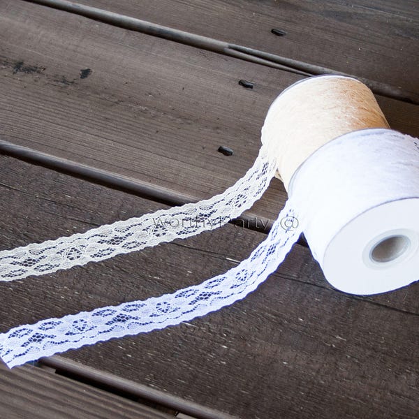 Lace Ribbon Floral Trim Patterned Ivory/ Baige and White  1" x 25 yards