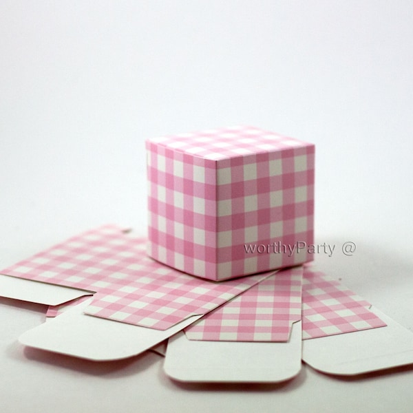 Pastel Pink Gingham Wedding Birthday Party Baby Shower Bridal Shower Gift Favor - Treat Box - Souvenir Box (set of 10)