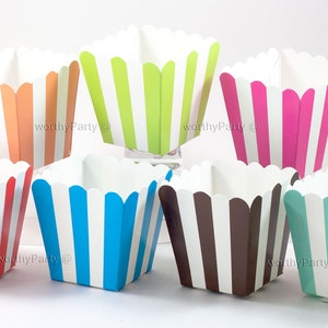 STRIPED MINI Treats Candy Nut Popcorn Goodie & Favor Cups/Boxes  - (set of 10)