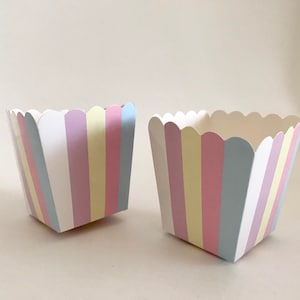 RAINBOW UNICORN Inspired Striped Mini Treats Candy Nut Popcorn Goodie & Favor Cups/Boxes set of 10 image 1