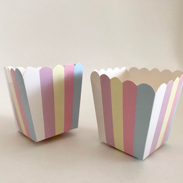 RAINBOW UNICORN Inspired Striped Mini Treats Candy Nut Popcorn Goodie & Favor Cups/Boxes  - (set of 10)