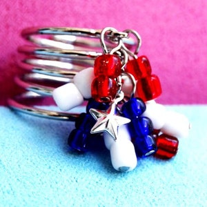 Patriotic Red/White/Blue Stacked Coil Star Charm Cha Cha Ring image 3