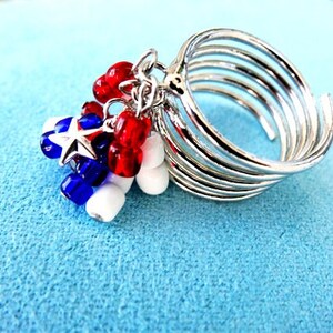Patriotic Red/White/Blue Stacked Coil Star Charm Cha Cha Ring image 4