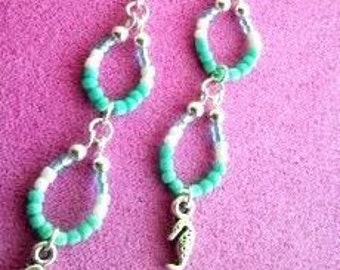 Beach/Boho Double Hoop Dangle Sea Horse Earrings