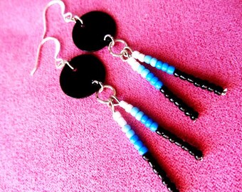 Boho/Southwestern Style Coin Shell Earrings with Beaded Fringe