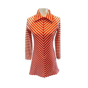 Vintage 60s/70s Striped Mini Dress: Bright Orange Mod Fashion