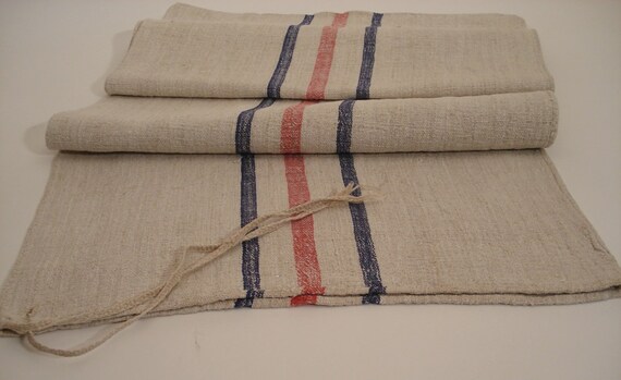Grain Sack Antique stairruner Upholstery fabric Grainsack Blue and red stripes