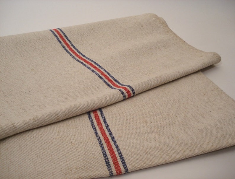 Grain Sack Antique stairruner Upholstery fabric Grainsack Blue and red stripes