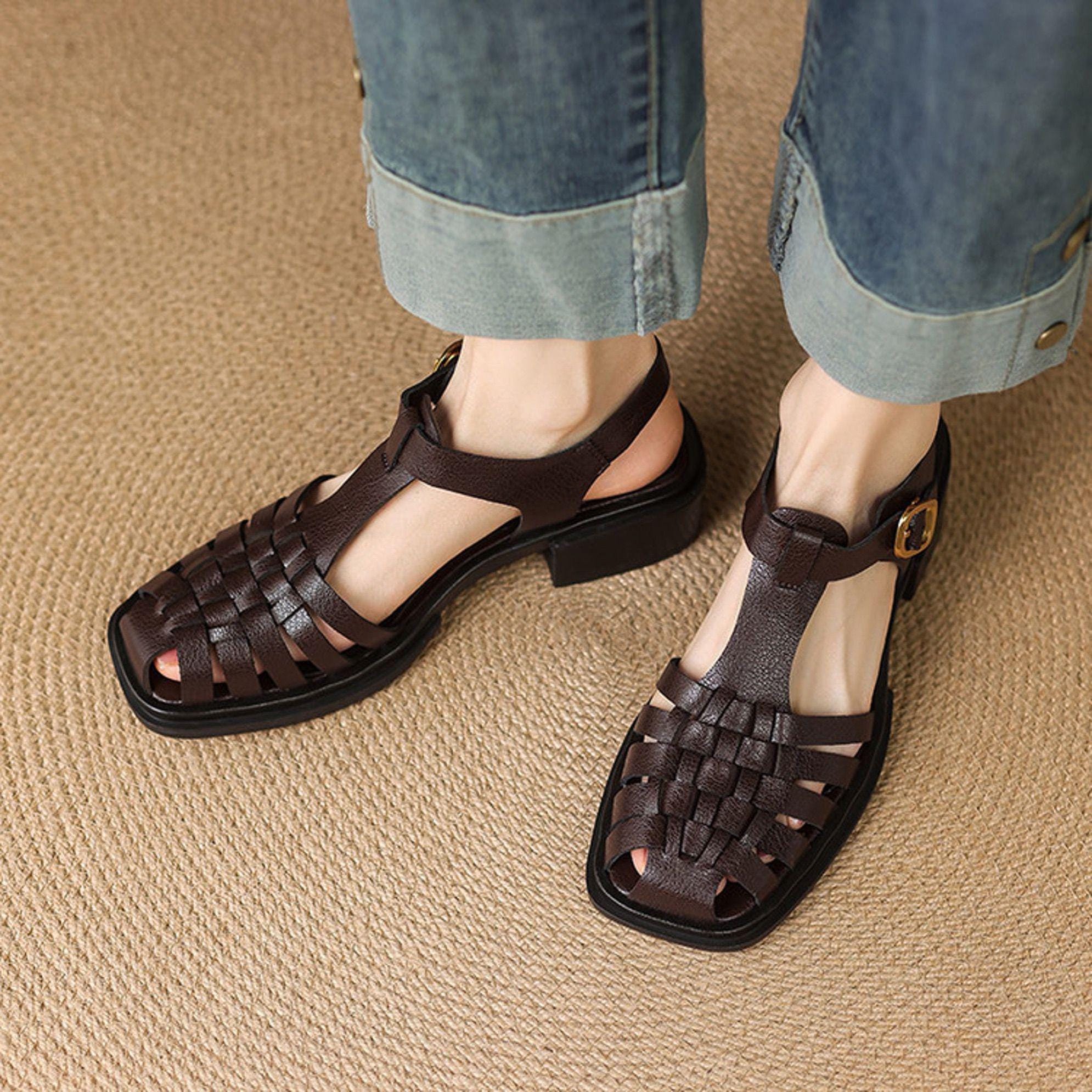 Women Brown Fisherman Flat,Black Fisherman Shoes,T-strap Shoes,Leather Fisherman Sandal,Summer Shoes,Handmade Shoes,Roman Woman Shoes,Shoes