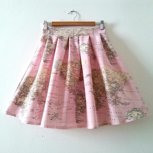 Skater Pink World Map Rock aus Baumwolle, Atlas High Waist Rock mit Taschen, Brautjungfern und Hochzeitsrock, große Größen erhältlich