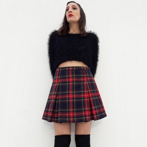 Tartan Grunge Black Mini Skirt With Pleats, Plaid High Waist Skater Skirt, Preppy Punk Skirt, Plus Sizes Are Available, Made to order