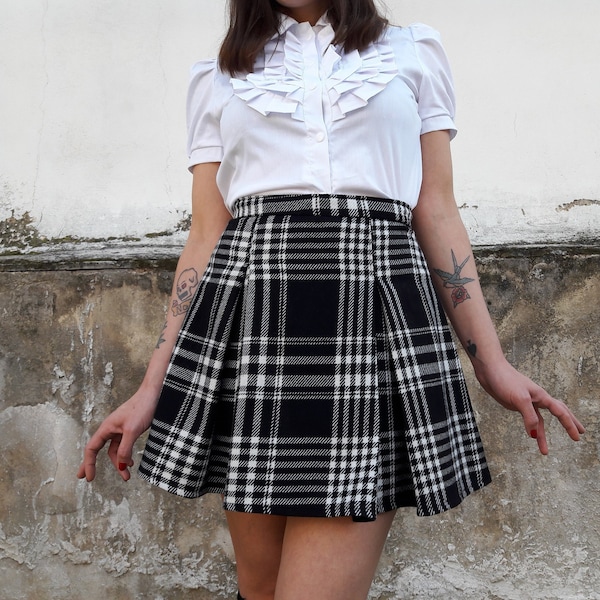 Purple Punk Denim Patchwork Plaid A-Line Skirt main image 0