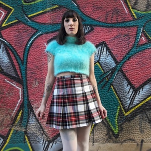 Tartan White Grunge  Mini Skirt With Pleats, Plaid High Waist Skater Skirt, Preppy Punk Skirt, Plus Sizes Are Available, Made to order