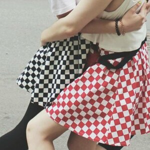 Checkered Skater Skirt ,Plaid High Waist Mod Ska Skirt made of Cotton, Knee or Mini Pleated Skirt with Pockets, Plus Sizes Available