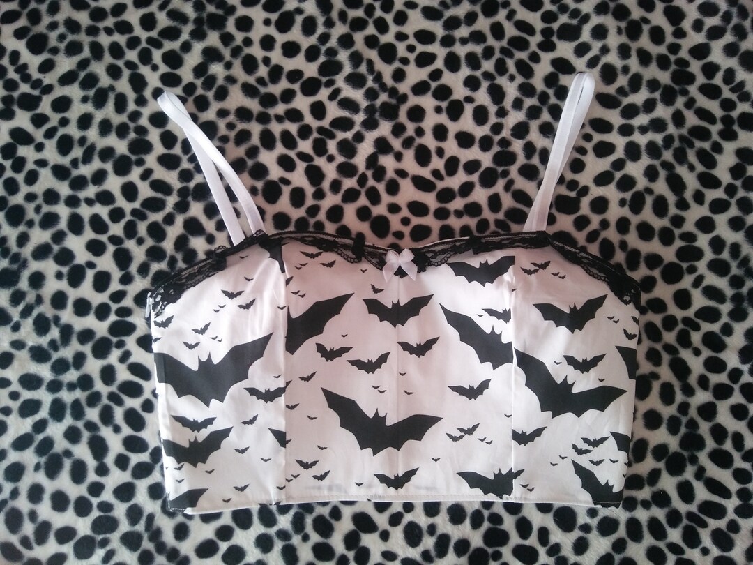 Halloween Bat Print Bustier Crop Top, Made to Order, Plus Size - Etsy