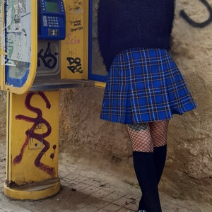 Tartan Skater Grunge Skirt in Blue, Plaid Preppy Mini Skirt with Pleats, Punk Gingham Short Skirt, Made to Order, Plus Sizes image 8