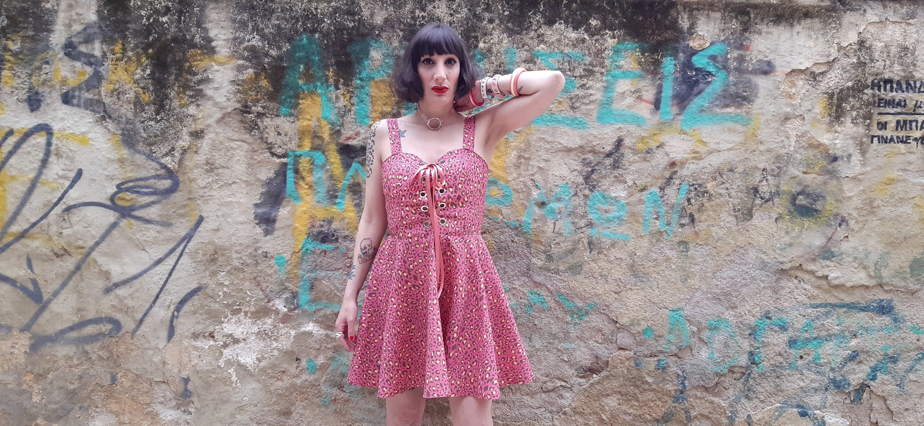 Animal Print Pink Lace up Dress Leopard Pink and Yellow