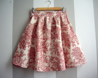 Skater Toile De Jouy Skirt with Pockets, Prairie Red Toile Cotton Skirt, Bridesmaids and Wedding Skirt, Plus Sizes Available, Made to Order.