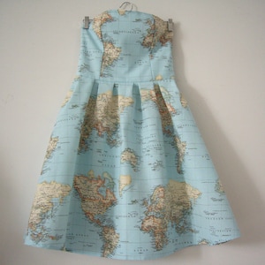 World Map Skater Dress Made of Cotton, Atlas Strapless Dress with Pockets, Wedding and Bridesmaids, Plus Sizes Available, Made to order image 10